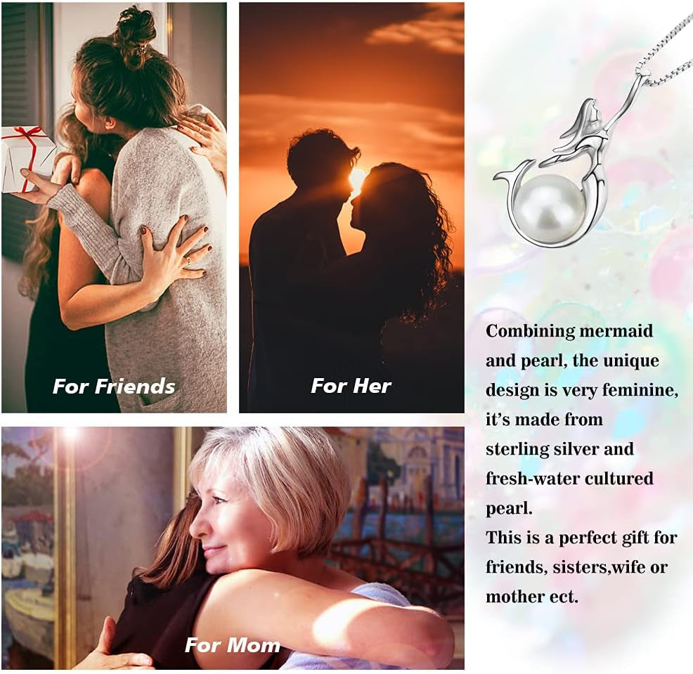 Elegant Mermaid Pearl Pendant Necklace S925