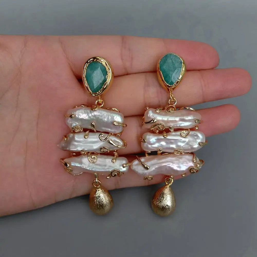 Ocean-Inspired Pearl Amazonite Stud Earrings