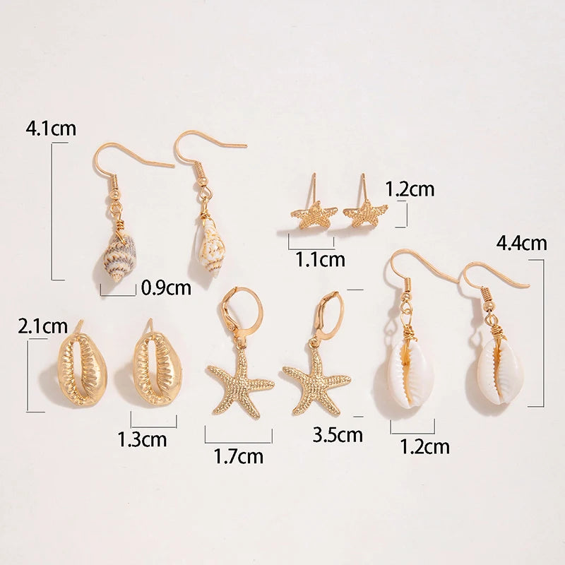 Summer Beach Shell Star Earrings 5pcs/Set