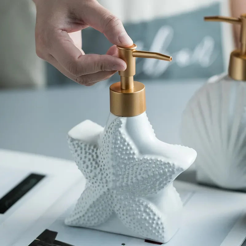 Elegant Ocean-Inspired Ceramic Soap Dispenser