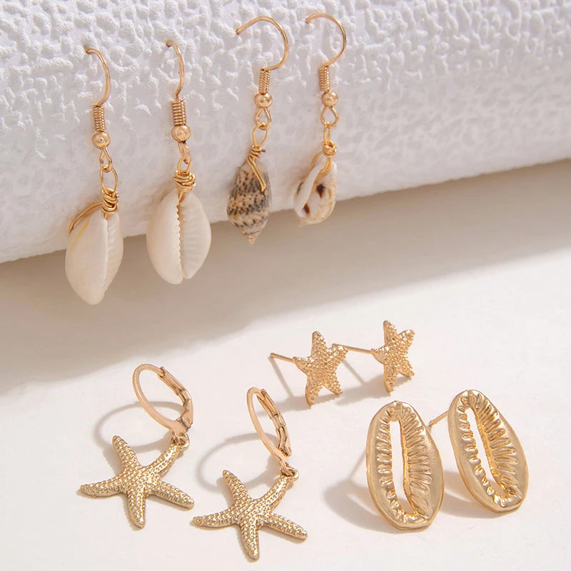 Summer Beach Shell Star Earrings 5pcs/Set