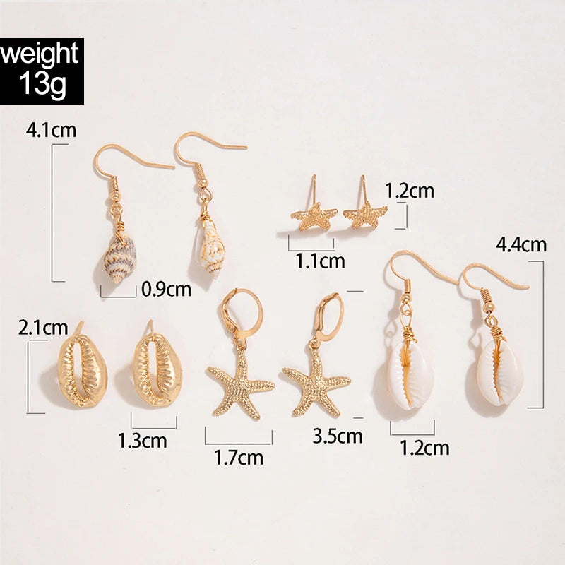 Summer Beach Shell Star Earrings 5pcs/Set