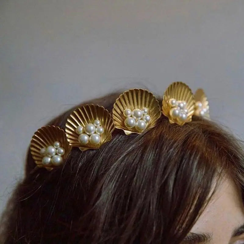 Golden Shell Tiara with Faux Pearls