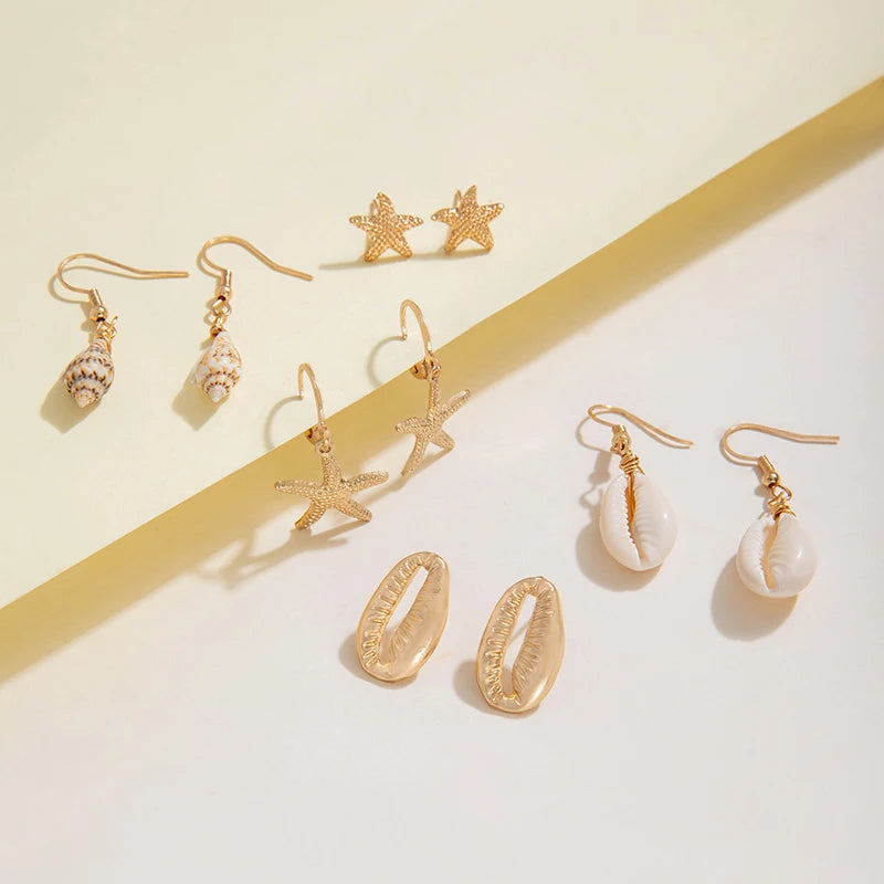 Summer Beach Shell Star Earrings 5pcs/Set