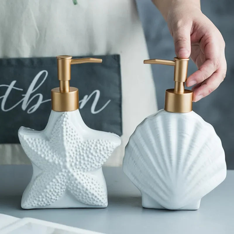 Elegant Ocean-Inspired Ceramic Soap Dispenser