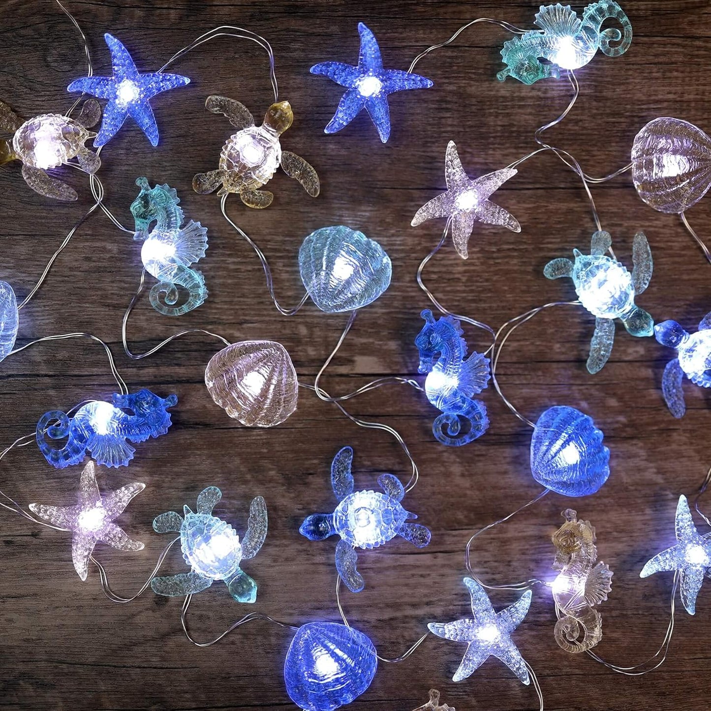 Ocean Themed Decorative Lights String of Marine Life Fairy String Lights Coastal Decor 10Ft 30 Leds USB Operated with Remote Control for Beach Bedroom Decoration