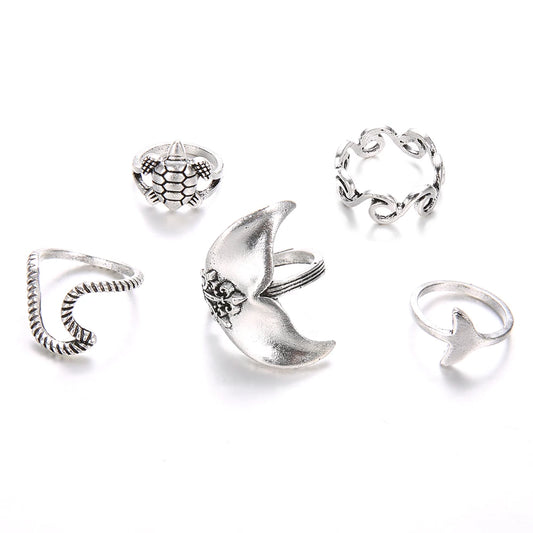 5 Pcs/Set Mermaid Wave Midi Rings for Women Bohemian Moon Turtle Charms Rings Wedding Party Punk Jewelry New Fashion Gifts 2020