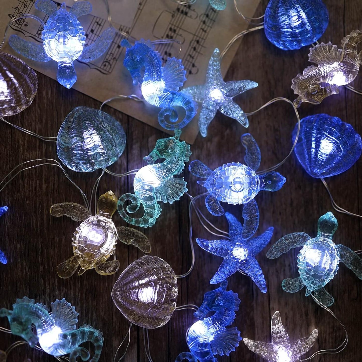 Ocean Themed Decorative Lights String of Marine Life Fairy String Lights Coastal Decor 10Ft 30 Leds USB Operated with Remote Control for Beach Bedroom Decoration