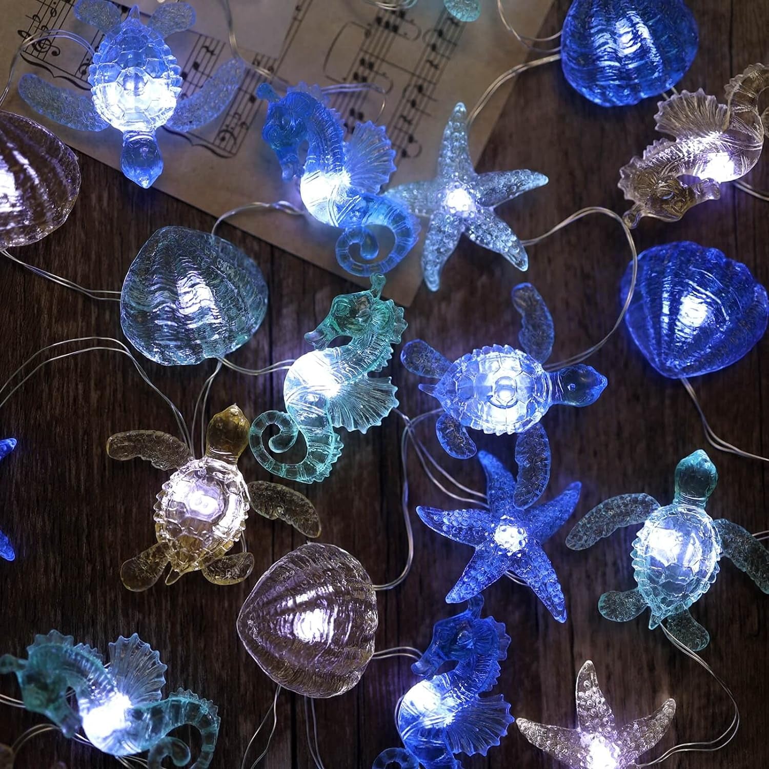 Ocean Themed Decorative Lights String of Marine Life Fairy String Lights Coastal Decor 10Ft 30 Leds USB Operated with Remote Control for Beach Bedroom Decoration