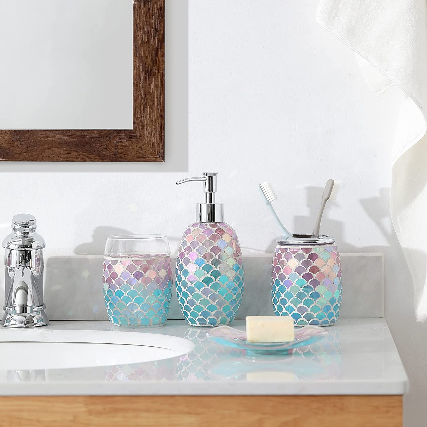 Mermaid Glass Bathroom Accessory Set