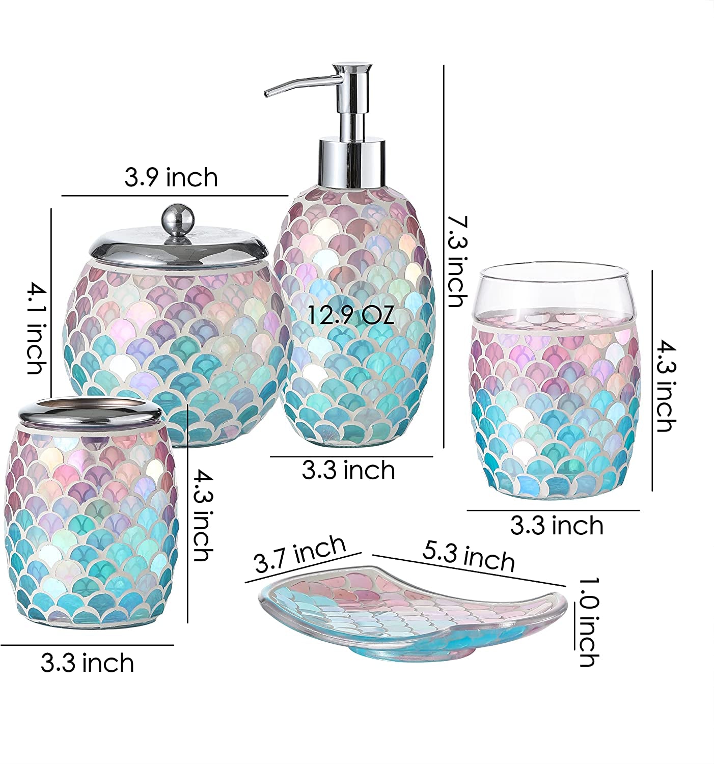 Mermaid Glass Bathroom Accessory Set