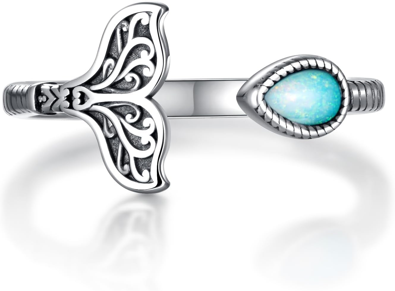 Adjustable Elegance: Opal Moonstone Mermaid Tail Ring