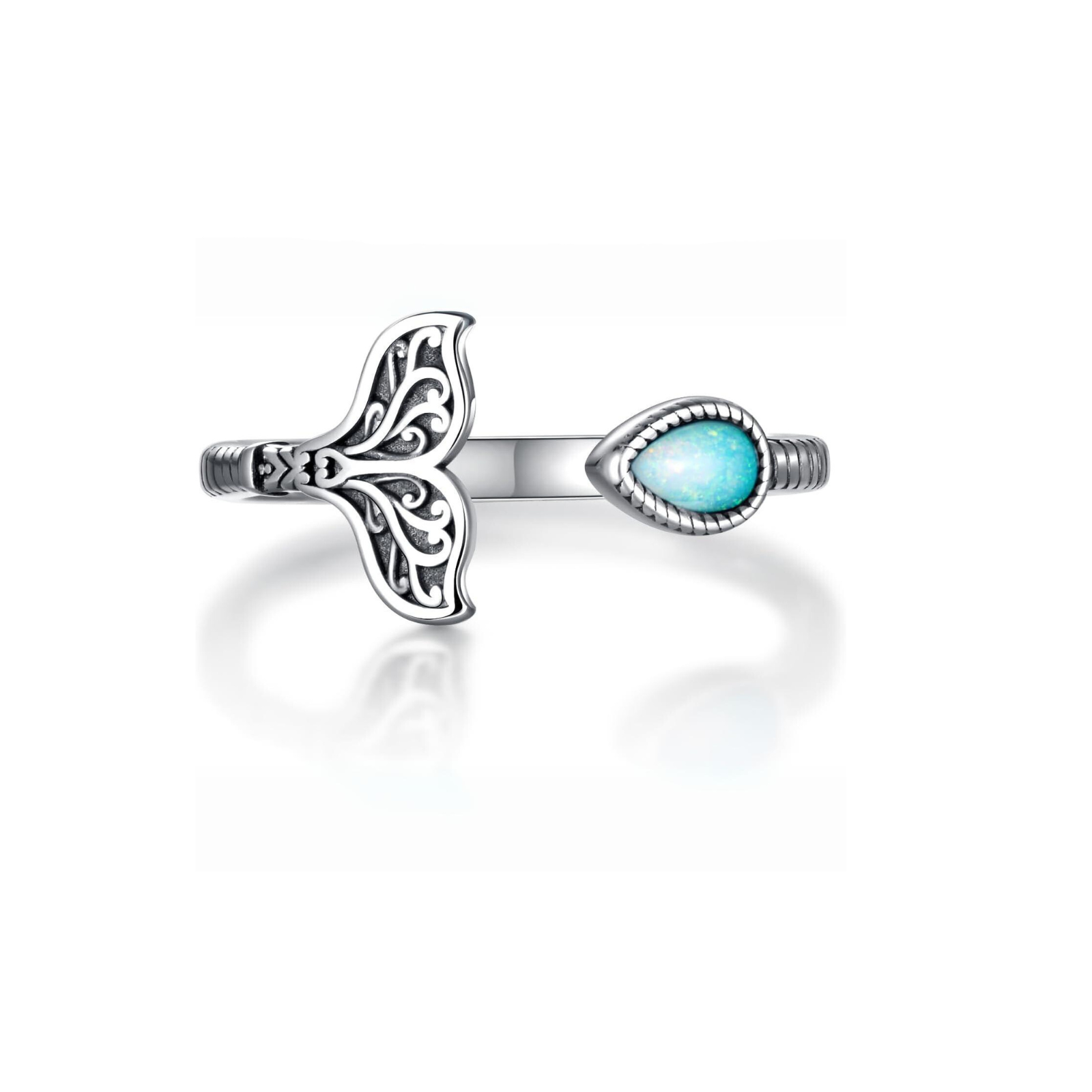 Adjustable Elegance: Opal Moonstone Mermaid Tail Ring