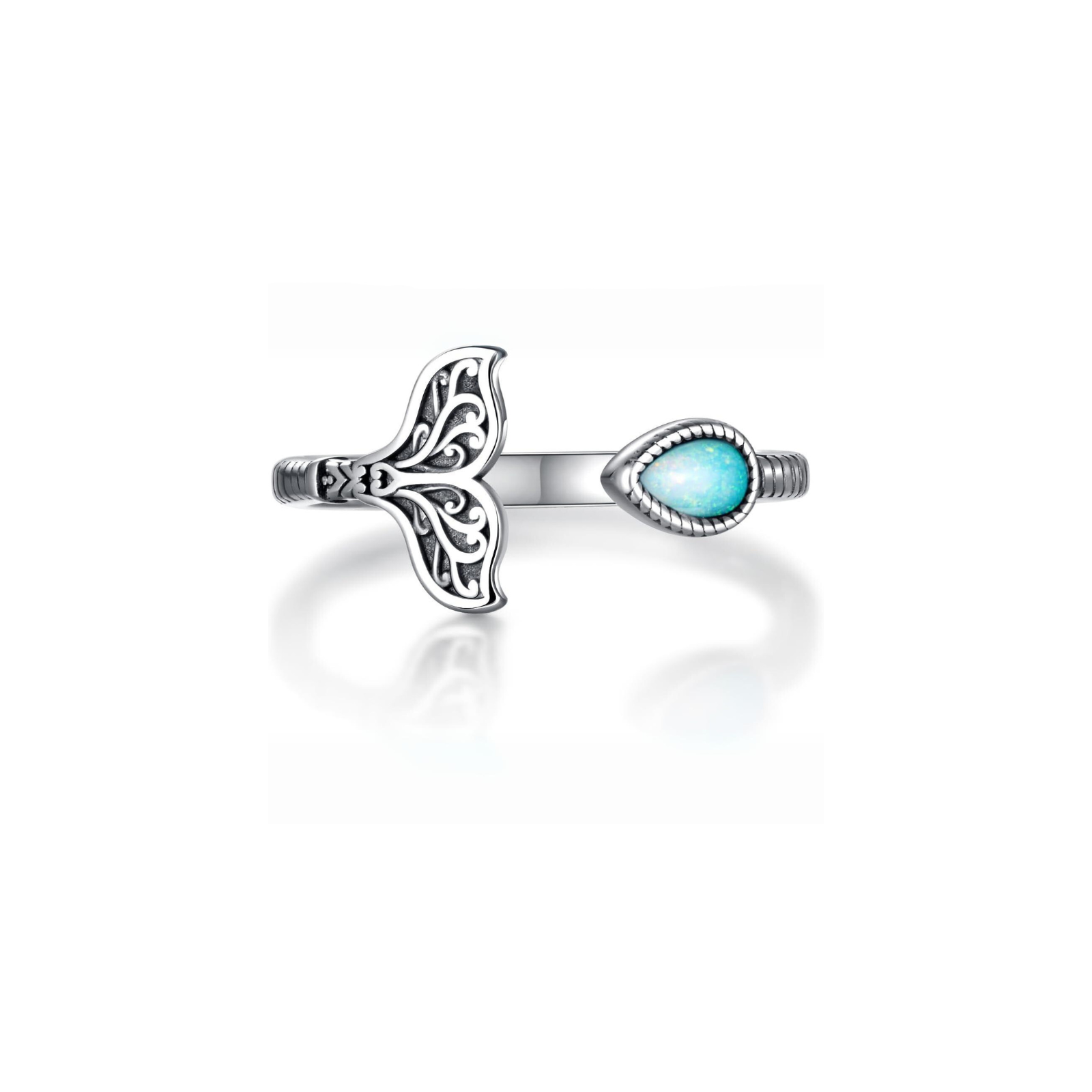 Adjustable Elegance: Opal Moonstone Mermaid Tail Ring