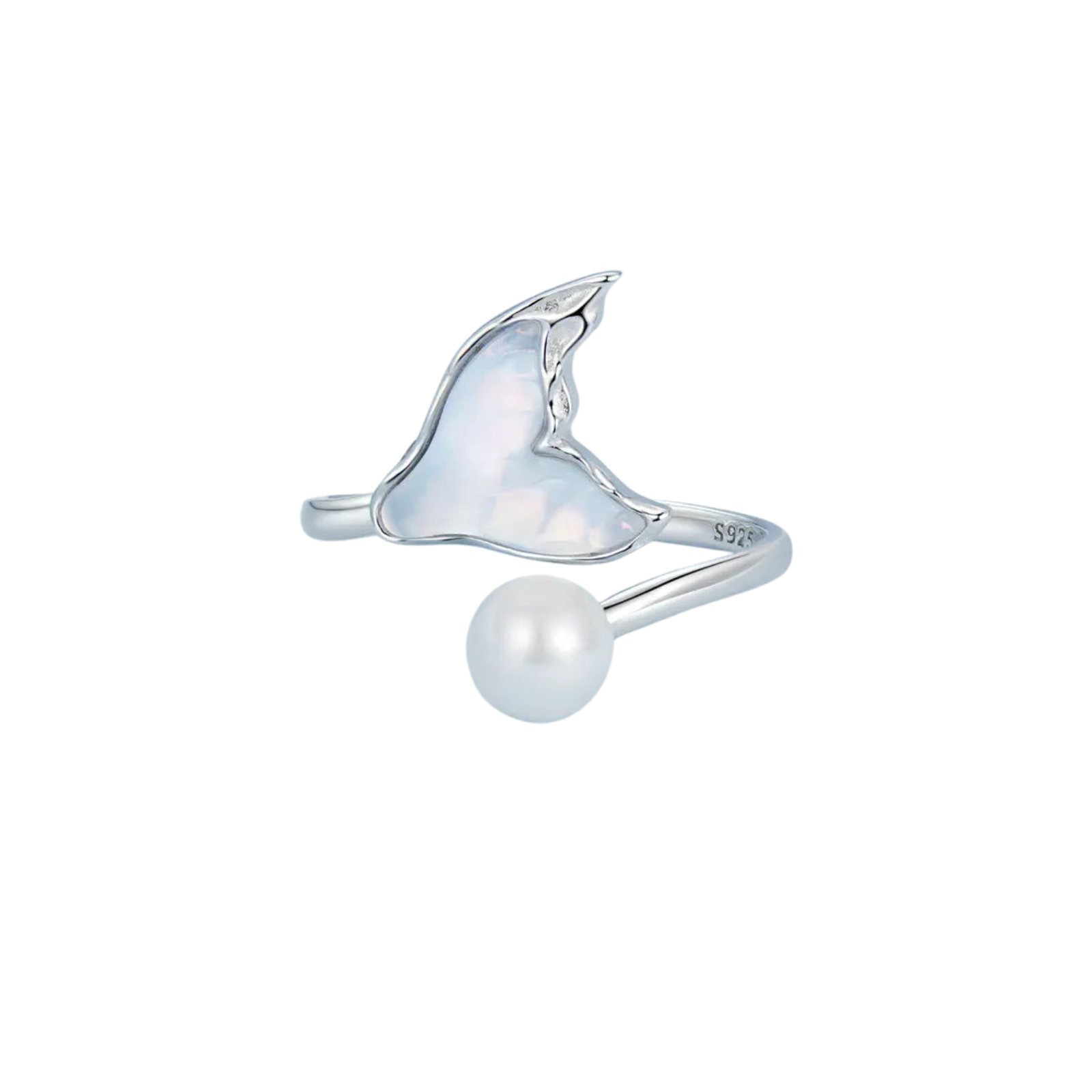 925 Sterling Silver Enchanting Mermaid Fishtail Pearl Ring