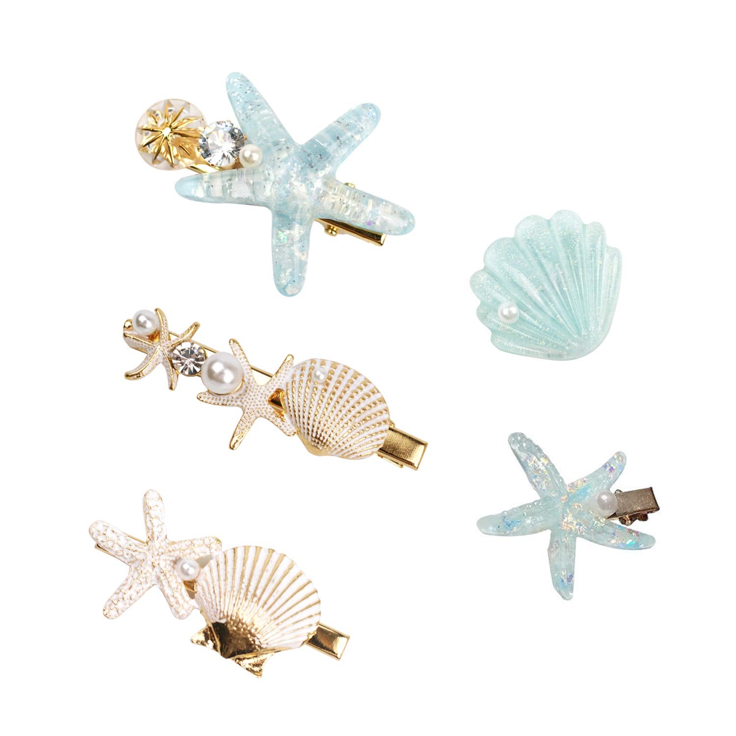 Shell Pearl Starfish Hair Clip Set for Women Girls, Princess Alligator Hair Clips, Ladies and Girls Headwear Styling Tools Hair Accessories