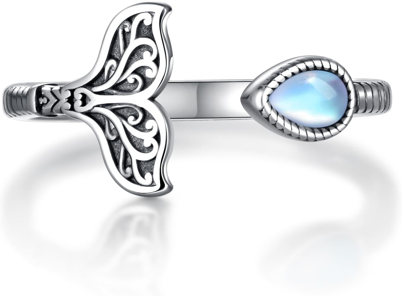 Adjustable Elegance: Opal Moonstone Mermaid Tail Ring