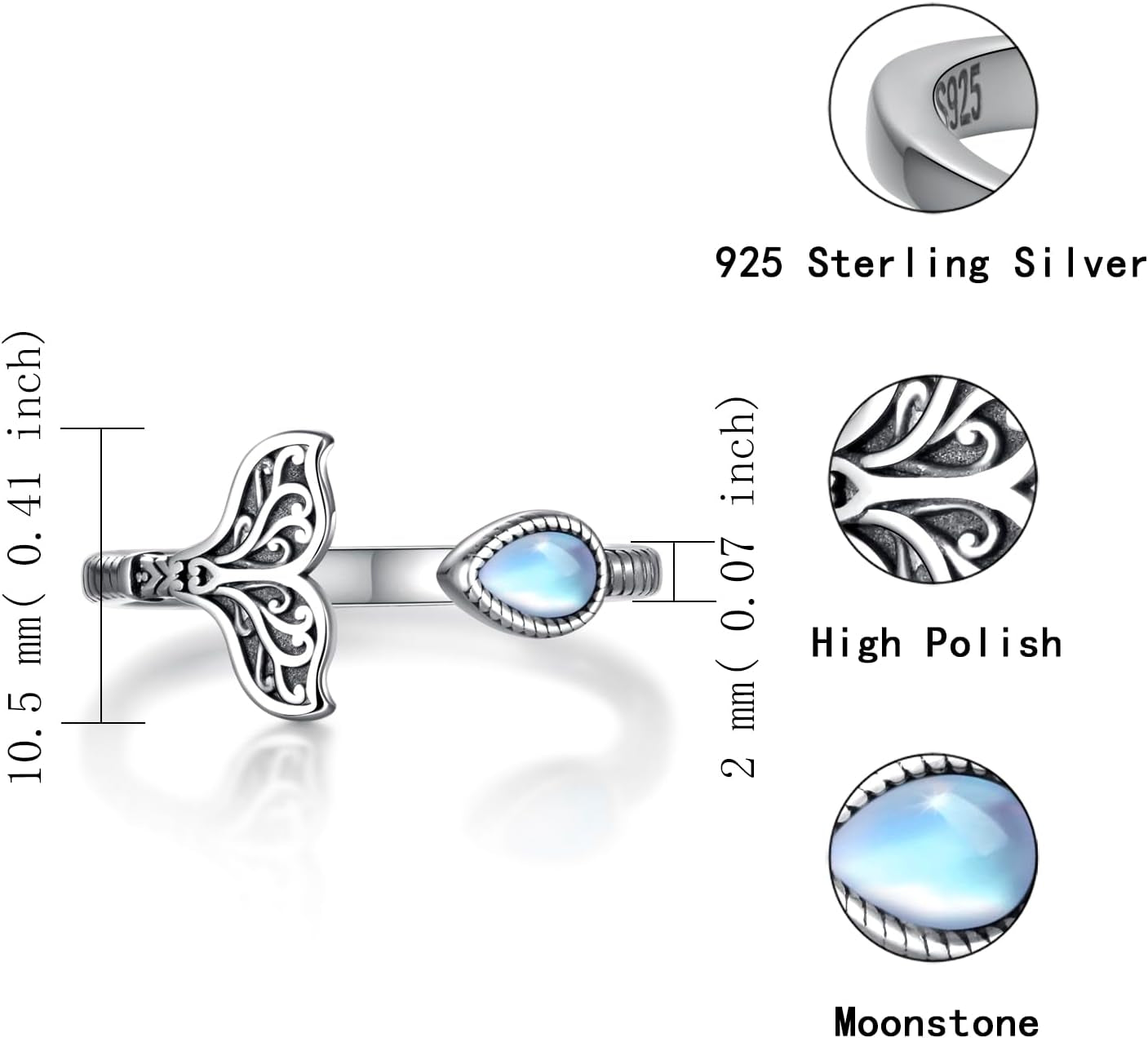 Adjustable Elegance: Opal Moonstone Mermaid Tail Ring