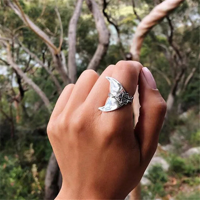 Boho Mermaid Ring for Women Vintage Silver Color Fish Whale Tail Midi Rings Beach Knuckle Ring Jewelry Anillos 3903