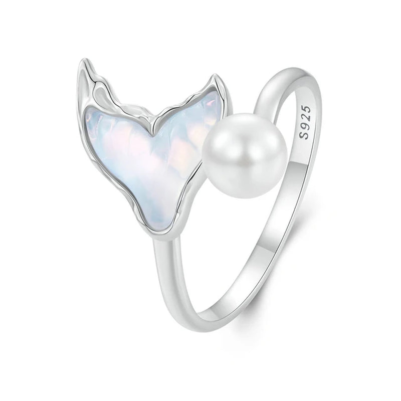 925 Sterling Silver Enchanting Mermaid Fishtail Pearl Ring