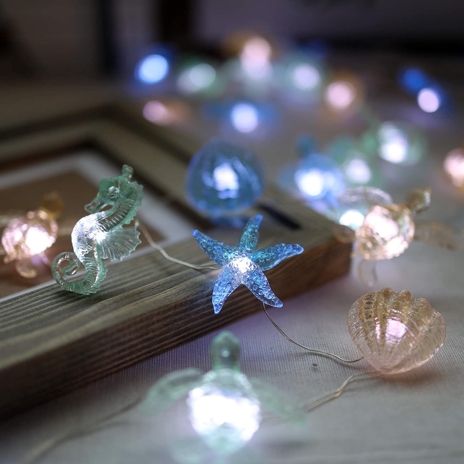 Ocean Themed Decorative Lights String of Marine Life Fairy String Lights Coastal Decor 10Ft 30 Leds USB Operated with Remote Control for Beach Bedroom Decoration