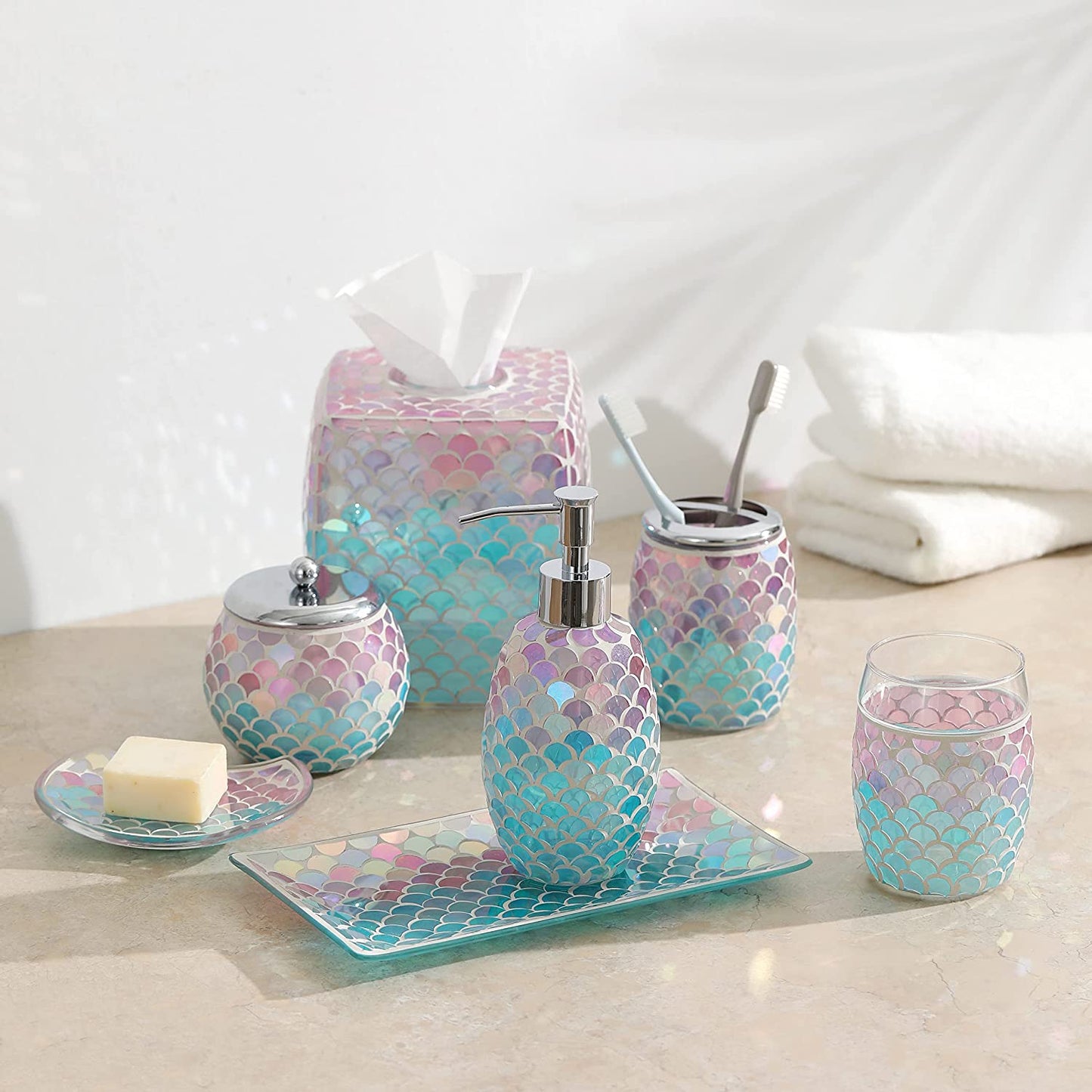 Mermaid Glass Bathroom Accessory Set