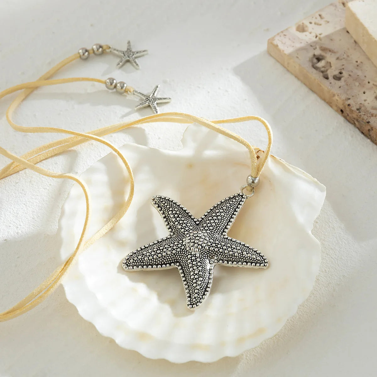 Vintage Starfish Pendant Rope Necklace