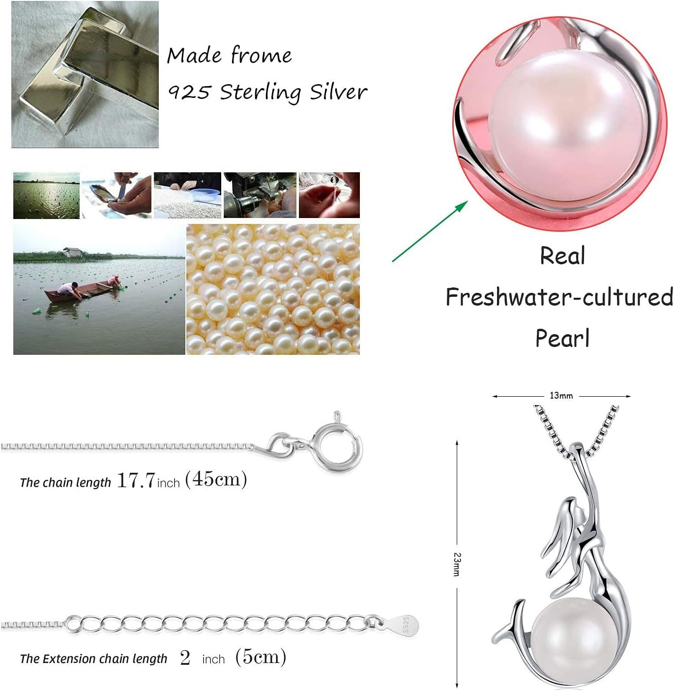 Elegant Mermaid Pearl Pendant Necklace S925