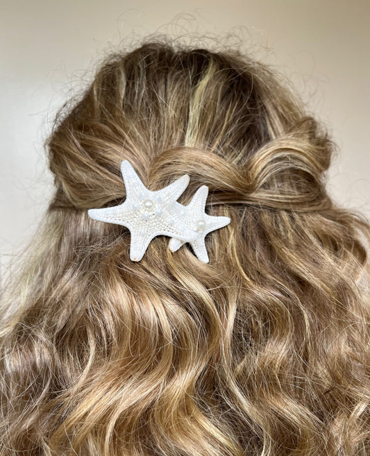 Natural Starfish & Pearl Barrettes